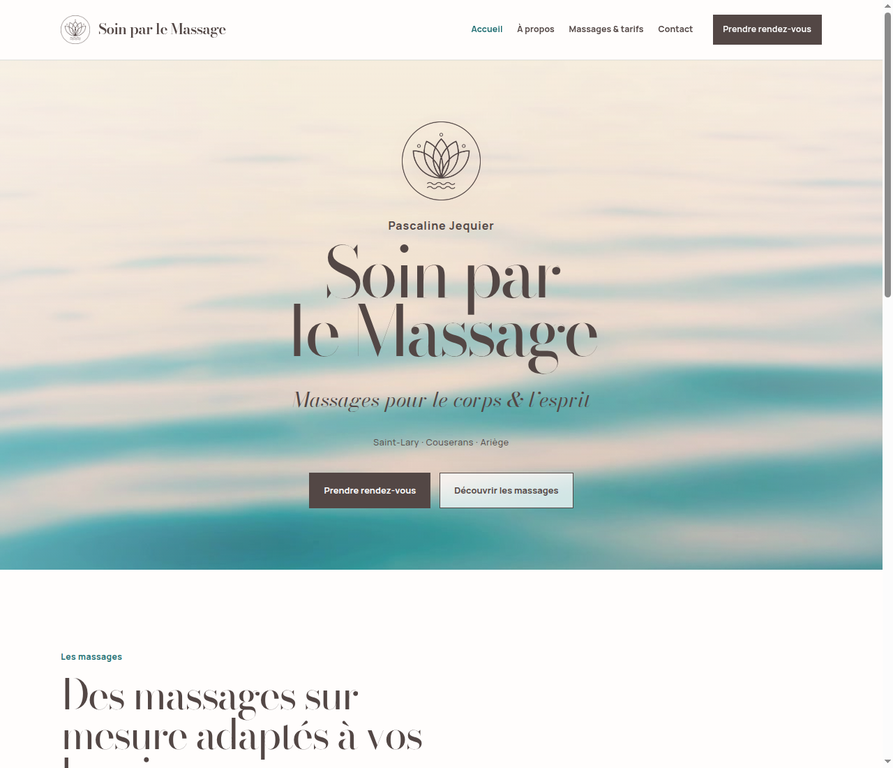 Aperçu du premier écran du site Soin par le Massage